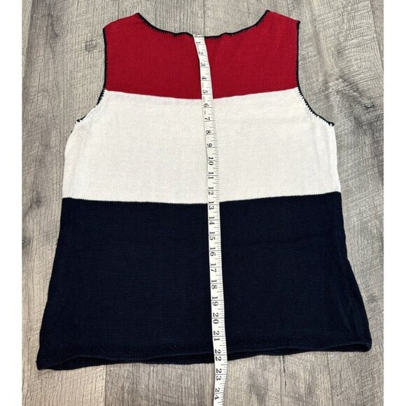 Vintage Norton Studio Sleeveless Sweater Womens Medium Blue Red Stars Vest 90s - Picture 5 of 9